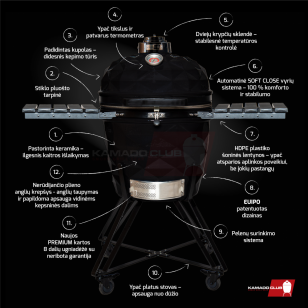 Keraminės kepsninės KAMADOCLUB PRO 2 PREMIUM PLUS, JUODA + DOVANA (Kazanas 12l)