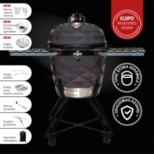 Keraminės kepsninės KAMADOCLUB PRO 2 PREMIUM PLUS, PILKA + DOVANA (Kazanas 12l)