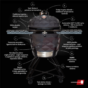 Keraminės kepsninės KAMADOCLUB PRO 2 PREMIUM PLUS, PILKA + DOVANA (Kazanas 12l)