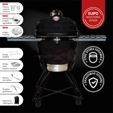 Keraminės kepsninės KAMADOCLUB PRO 2 PREMIUM PLUS, JUODA + DOVANA (Kazanas 12l)