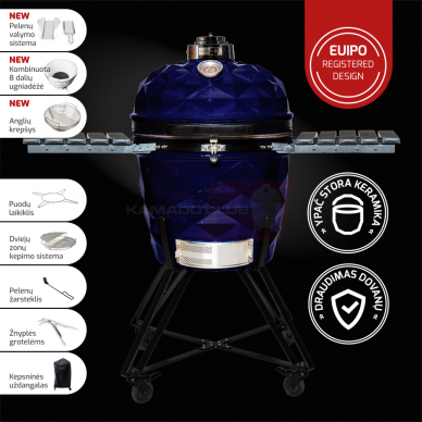 Keraminės kepsninės KAMADOCLUB PRO 2 PREMIUM PLUS, MĖLYNA + DOVANA (Kazanas 12l)