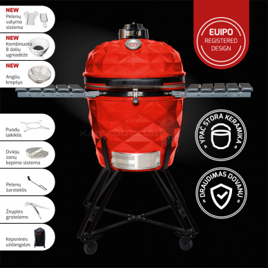 Keraminės kepsninės KAMADOCLUB PRO 2 PREMIUM PLUS, RAUDONA + DOVANA (Kazanas 12l)